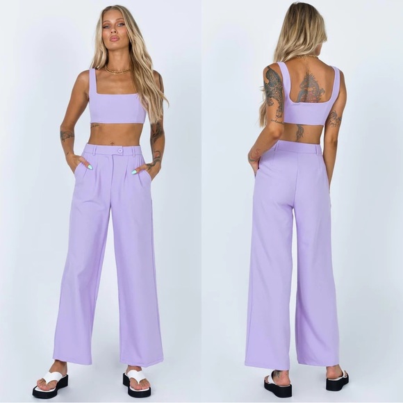 Princess Polly Huxley Two Piece Crop Top Trouser Set in Lilac - Picture 4 of 16